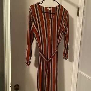 Brand: Est 1846; Size L, Milti Stripe brown, black and white striped dress